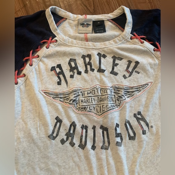 Sold Harley-Davidson Womens Colorblocked Laced Raglan Sleeve Shirt XL - Picture 3 of 6